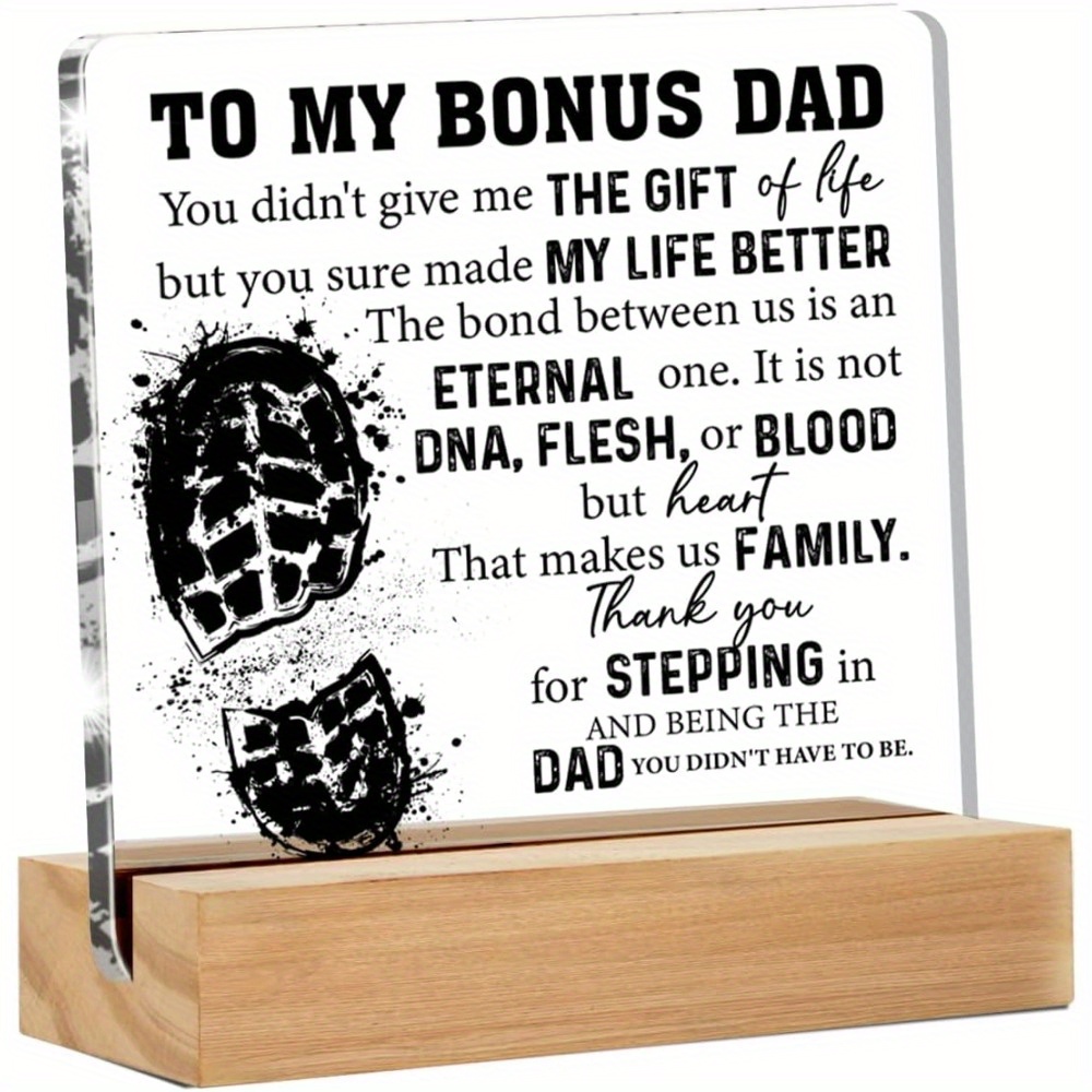 

Bonus Dad Gifts From Stepson Stepdaughter, For Birthday Christmas Father's Day, To My Bonus Dad Transparent Acrylic Desk Decorative Sign For Home Decor