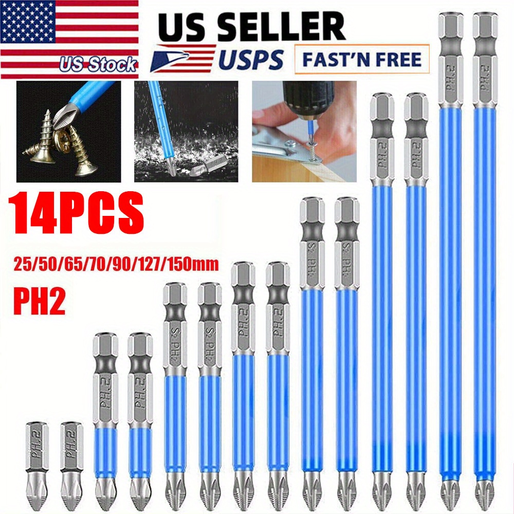 

14pcs New Magnetic Screwdriver Bits Set Ph2 Anti-slip Hex Shank Screw Phillips Head