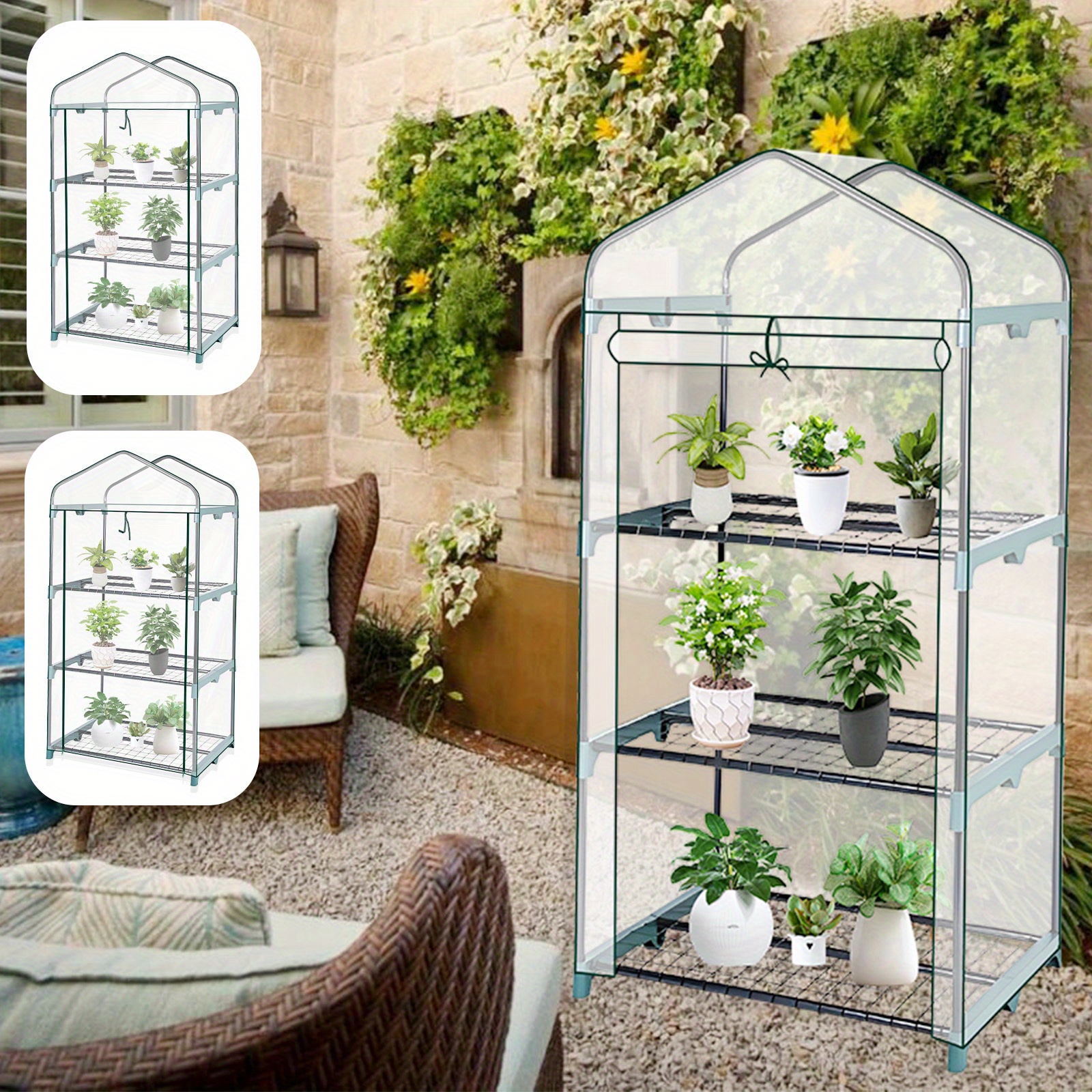 

1 Pack, 4-tier Mini Walk-in Greenhouse, Portable Plant House With Pvc Cover, 69x49x126cm, Indoor Outdoor Cold Protection, Wind Rain Resistant, Roll Up Double Zipper Door, Ideal For Garden Plant Care