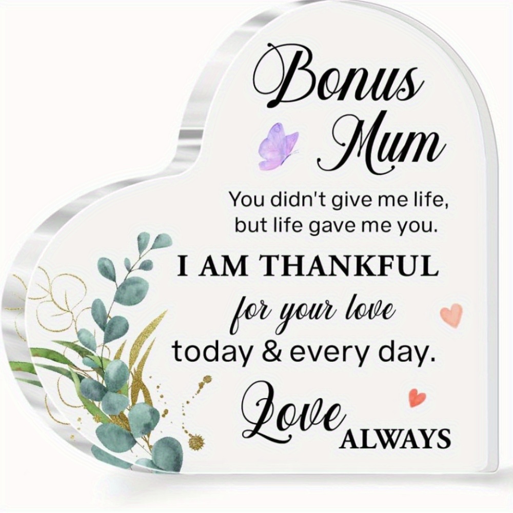 

Step-mom Gifts, Bonus Mom Gift, I'm Thankful For Your Love, Acrylic Heart Shaped Plaque, Gift For Stepmother Birthday Christmas Mother's Day, Appreciation Gifts For Step-mom