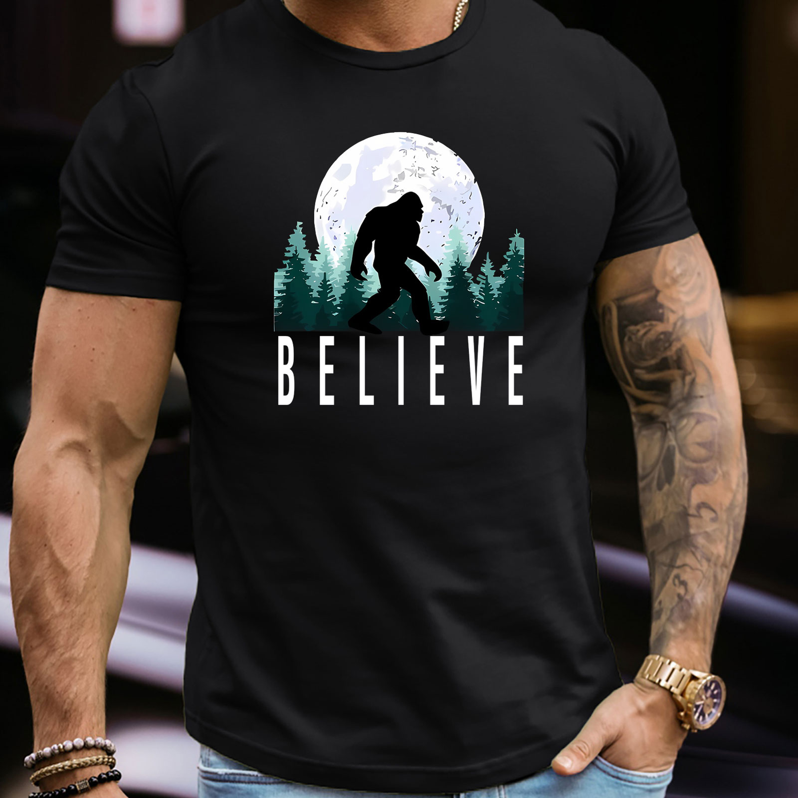 

Plus Size Believe Ape Moon Print Men's Simple Style Round Neck Short Sleeve Tee Fashion Regular Fit T-shirt Top For Spring Summer Holiday Daily Commute Dates