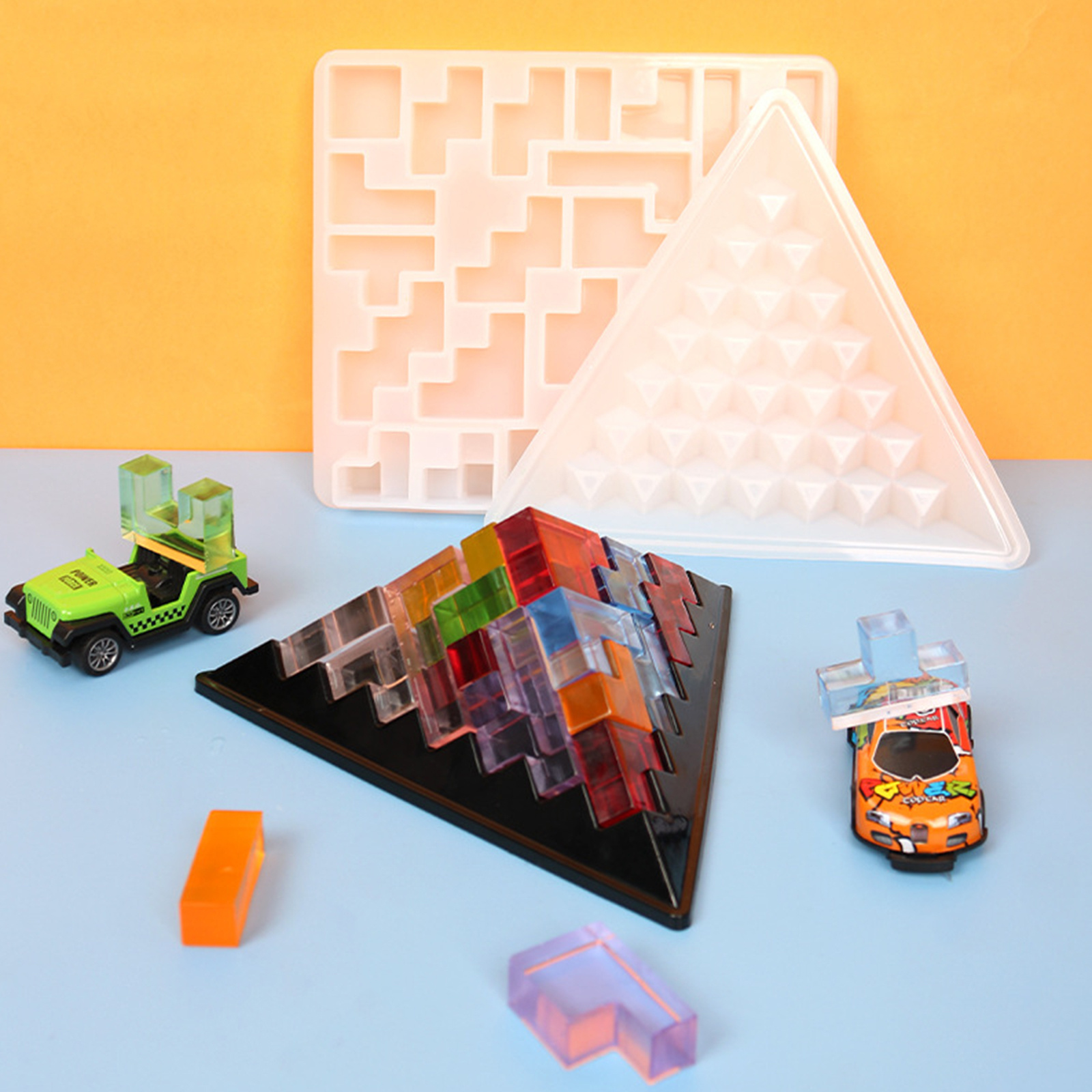 

Diy Drop Casting Mold Pyramid Puzzle Resin Silicone Mold Square Building Blocks