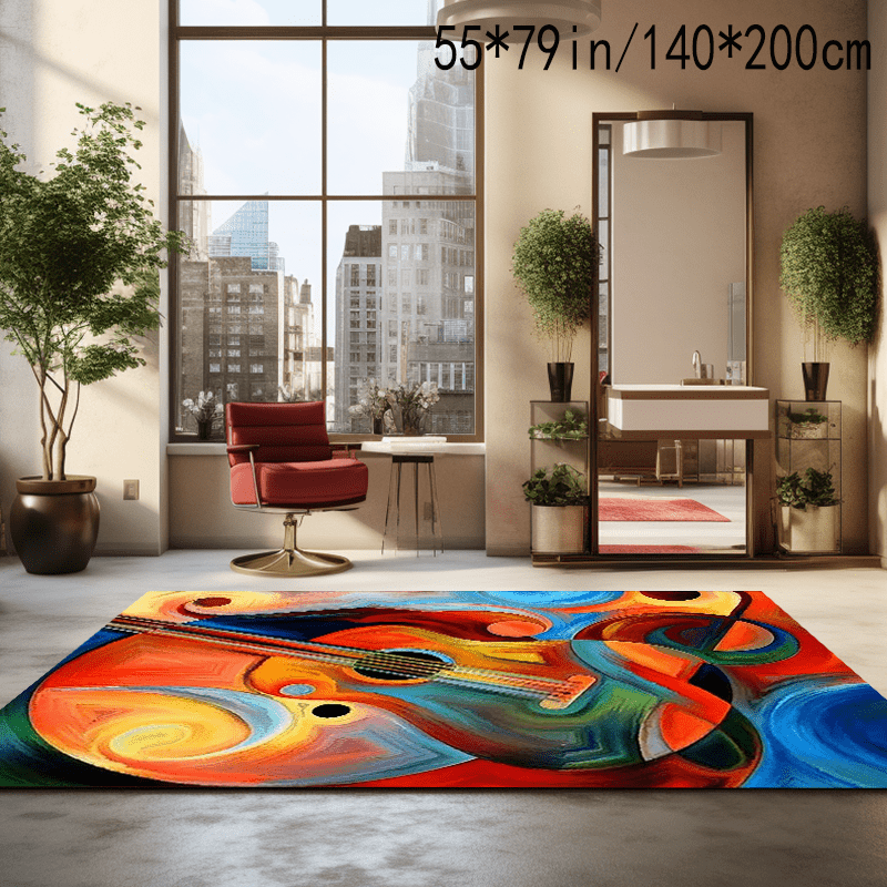 

Bohemian-style Persian Carpet With Abstract Musical Instrument Pattern, Decorative Living Room Soft Carpet, Machine Washable Non-slip Carpet, Hotel Cafe Shop Carpet