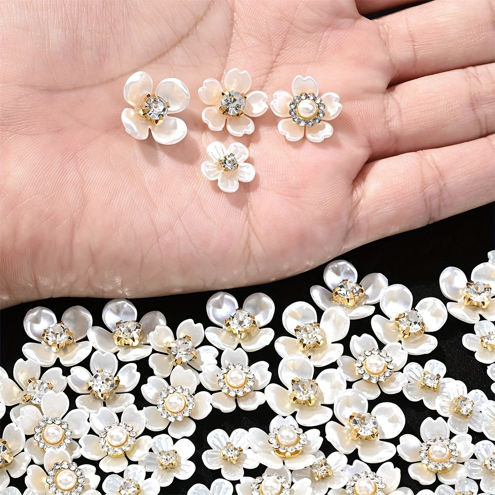 

100pcs Resin Flower Pearl Charms For Jewelry Making, Decorative Beads With Faux Pearl Center For Diy Bracelets, Necklaces, Earrings, And Hair Crafts Accessories