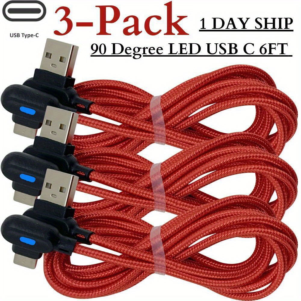 

1 Pack/3 Packs 90 Degrees Right Angle Usb C Charging Cable 6ft Type C Cord For Samsung