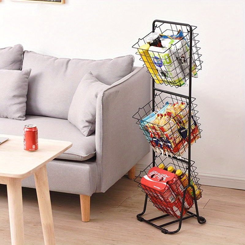 

1pc 3-tier Metal Storage Organizer, Detachable Hanging Basket, Freestanding Floor And Tabletop Iron Fruit Snack Display Stand, Contemporary Style, Home Space Saver