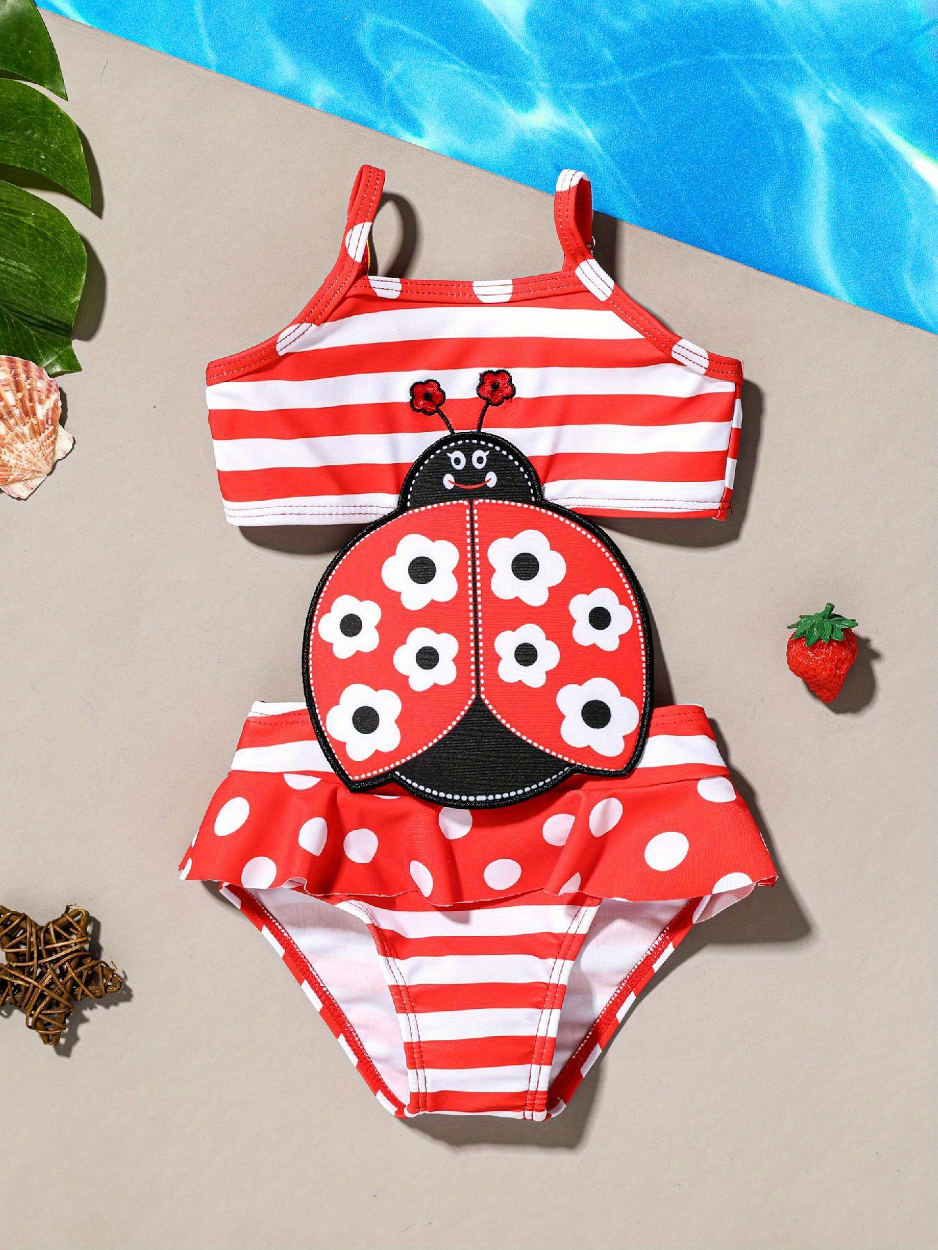 * Childlike Red Ladybug Ruffle Swimsuit for Baby Girls