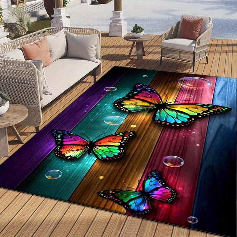 

3d Floor Butterfly Printed Rug, Outdoor Patio Garden Yard Decor Rug Area Rug For Bedroom Living Room Anti-slip Floor Mat