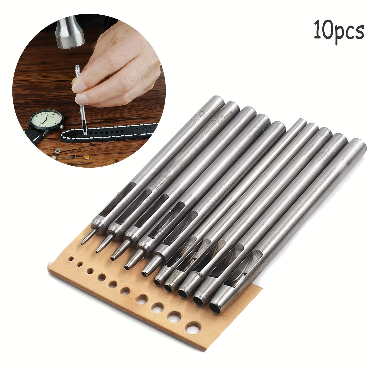 

10pcs Leather Hole Punch Cutter Round Hollow Hole Punch Set Leather Working Tools Diy Leather Craft Punch Tool Kit