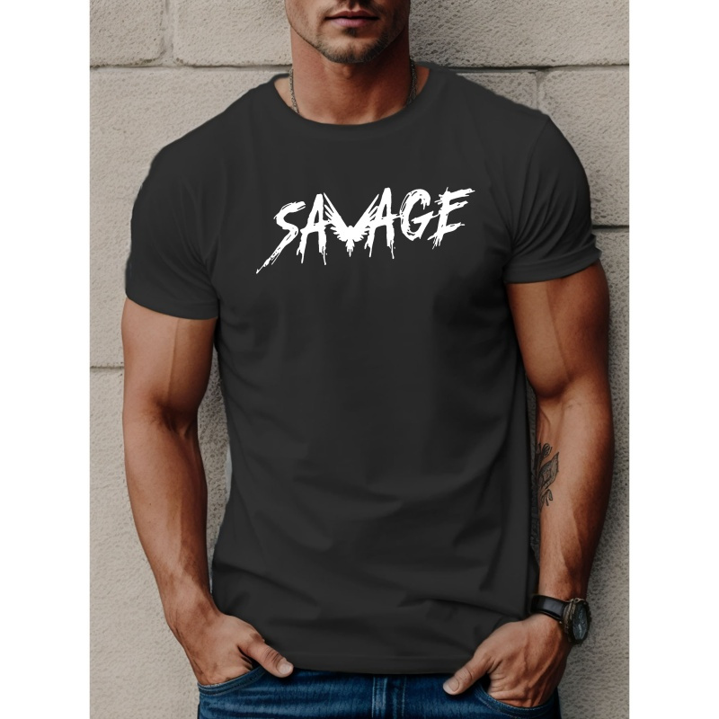 

Men's Savage Print T-shirt, Casual Short Sleeve Crew Neck Tee, Men's Clothing For Outdoor