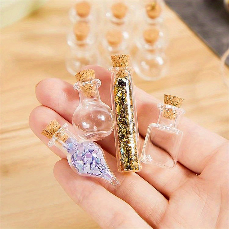 10pcs/mini Wooden Stopper Transparent Wishing Drift Bottle Creative Multi  Modeling Transparent Glass Bottle Mini Drift Bottle, Which Can Put