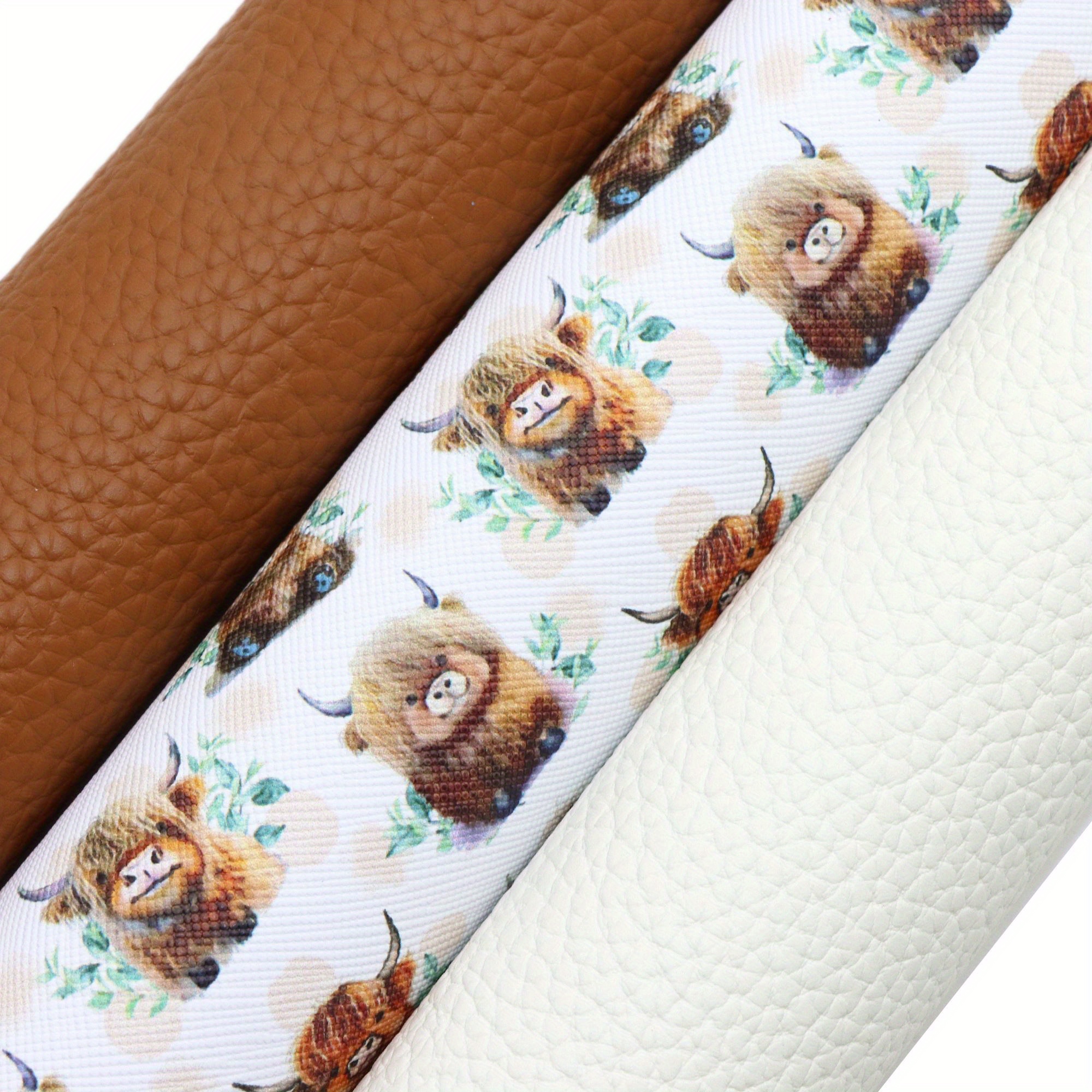 3pcs Set Cow Print Leather Sheets, 7.87x12.99", Lychee Texture Solid Color Synthetic Leather For Diy Crafts, Earrings & Hair Bows