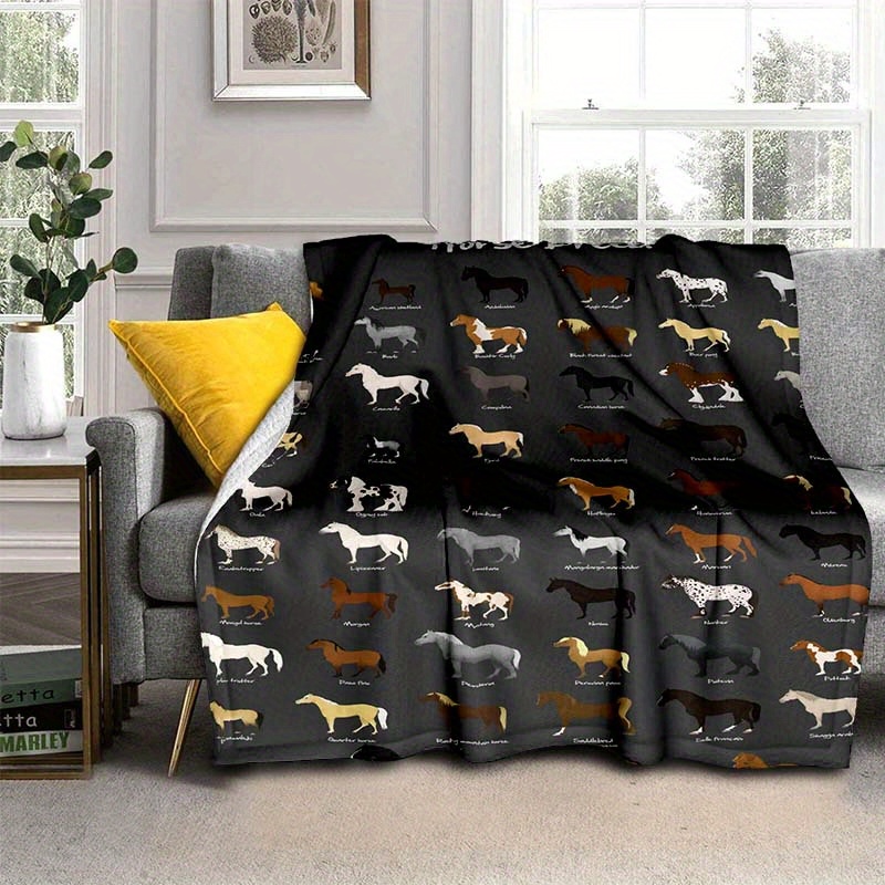 

Soft & Cozy Horse-themed Blanket - Dark Gray, Perfect For Rvs, Travel, Camping | All-season Polyester