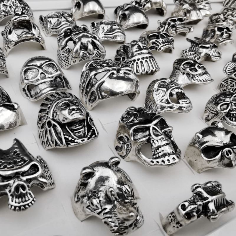

10pc Assorted Vintage Skull Rings Set For Women, Vintage Gothic Style Hand Jewelry Perfect For Daily Wear, Parties, Banquets & Halloween Gifts