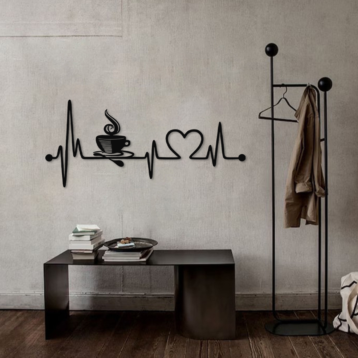 

1pc Classic Coffee Heartbeat Metal Wall Sign, Decorative Coffee Lover Station Art, Humorous Bar Counter Decor, Home Heart Beat Decor, Perfect Housewarming Gift