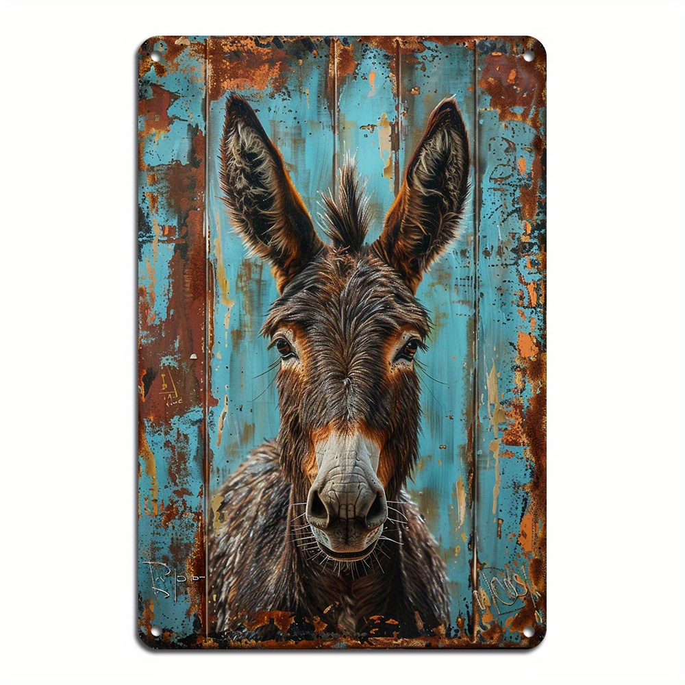 

1pc 8x12in/20*30cm Vintage Donkey Metal Tin Sign, Cute Wall Hanging Plaque, For Bathroom Garage Office Bakery Decor