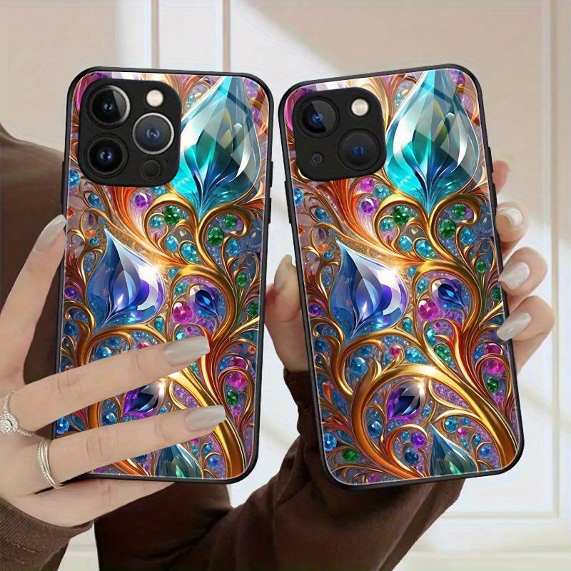 

Fashion Dazzling Phone Case Glass Back Cover For 15 Pro Max 15 Plus For 14 Pro Max 14 Plus 13 Pro Max 12 Pro Max 11 Pro Max