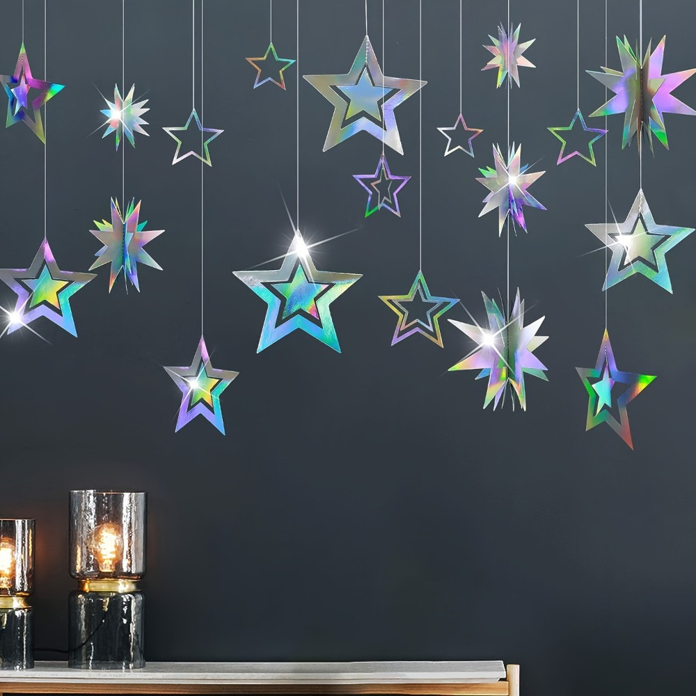

14pcs, Star Party Decoration Iridescent Party Supplies, Holographic Twinkle Little Stars Garlands Hanging Party Decorations