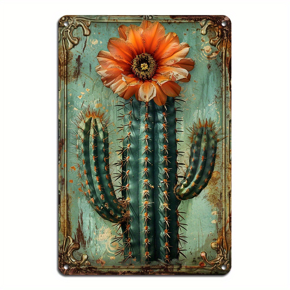 

1pc, Plant Cactus Bouquet Vintage Metal Tin Sign Wall Decor Sign For Room Decor, Home Restaurant Bar Cafe Garage Decor (8x12inch/20*30cm)