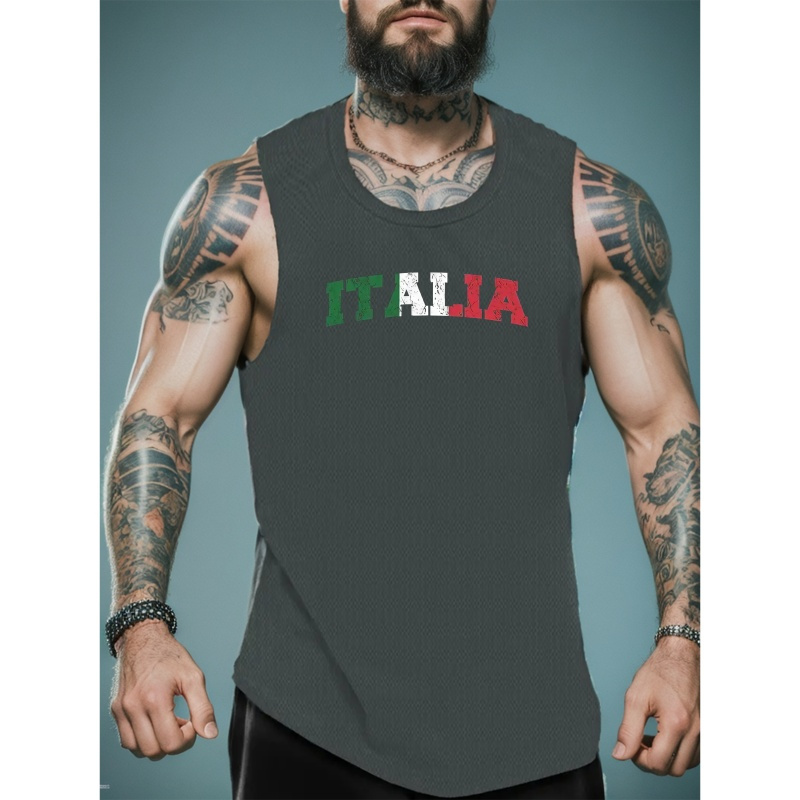 

Italia Print Summer Men's Quick Dry Moisture-wicking Breathable Tank Tops Athletic Gym Bodybuilding Sports Sleeveless Shirts For Running Training Men's Clothing