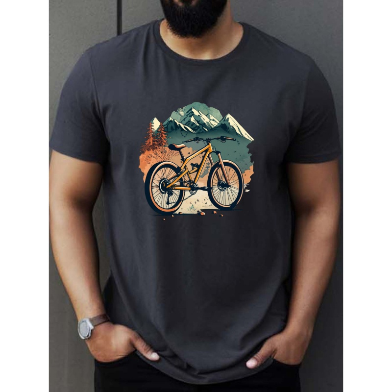 

Bike Print Tee Shirt, Tees For Men, Casual Short Sleeve T-shirt For Summer