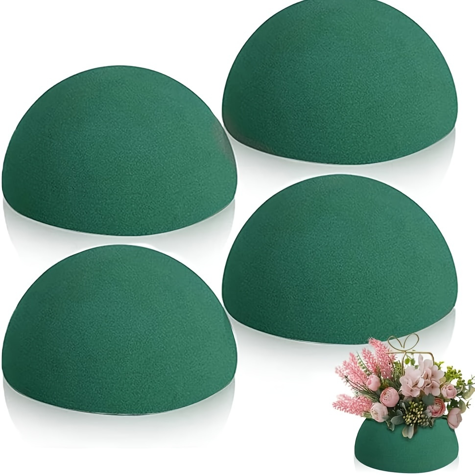 

4-piece Green Floral Foam Half Balls For Arrangements - Round Dry Foam Blocks For Fresh & Artificial Flowers, Diy Craft Supplies