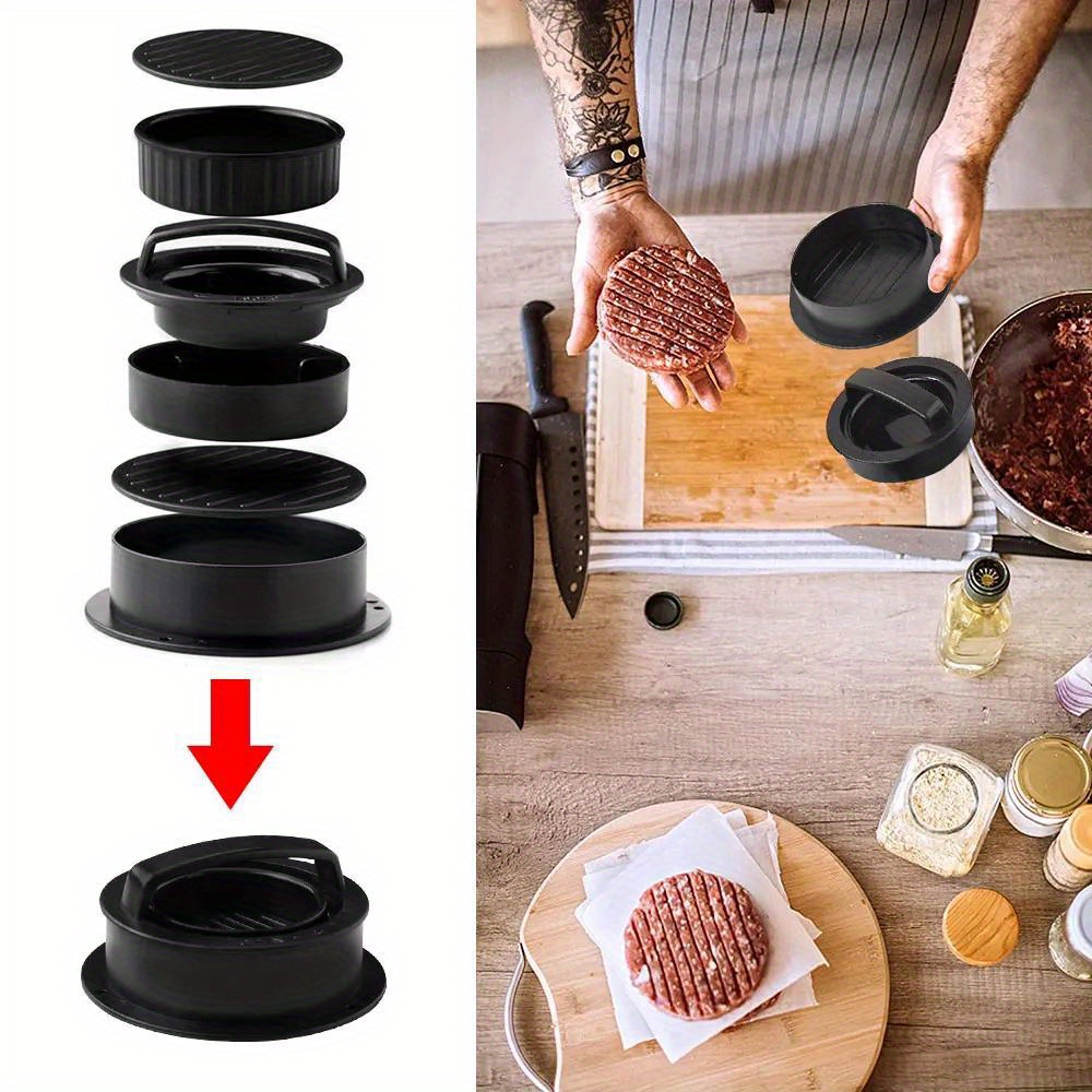 popular   food grade abs round hamburger burger press non stick meat patty maker beef grill helper with oilpaper liners dishwasher safe kitchen gadget cutlets mold details 1