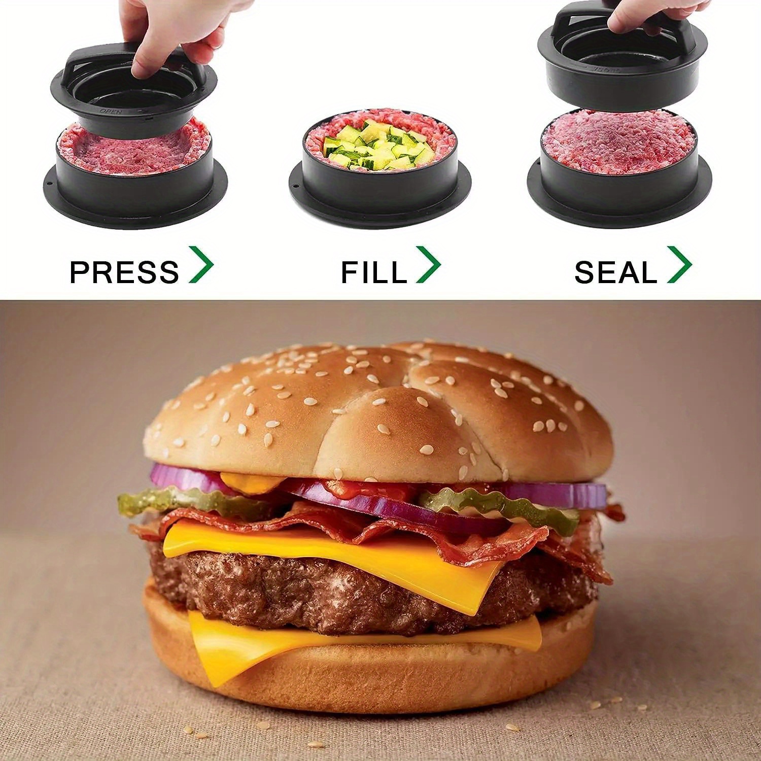 popular   food grade abs round hamburger burger press non stick meat patty maker beef grill helper with oilpaper liners dishwasher safe kitchen gadget cutlets mold details 2