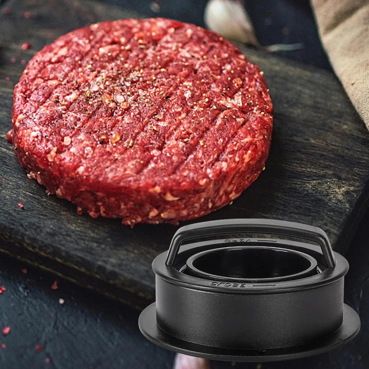 popular   food grade abs round hamburger burger press non stick meat patty maker beef grill helper with oilpaper liners dishwasher safe kitchen gadget cutlets mold details 4