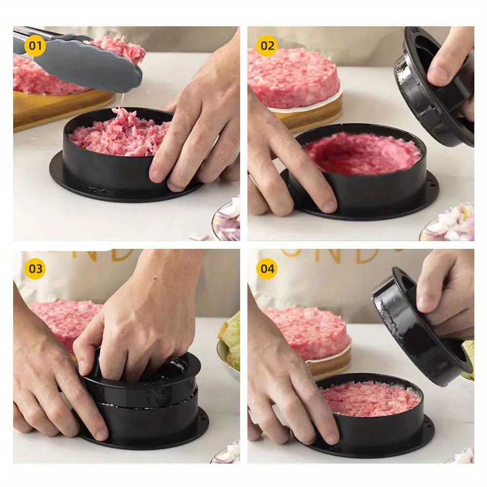 popular   food grade abs round hamburger burger press non stick meat patty maker beef grill helper with oilpaper liners dishwasher safe kitchen gadget cutlets mold details 7