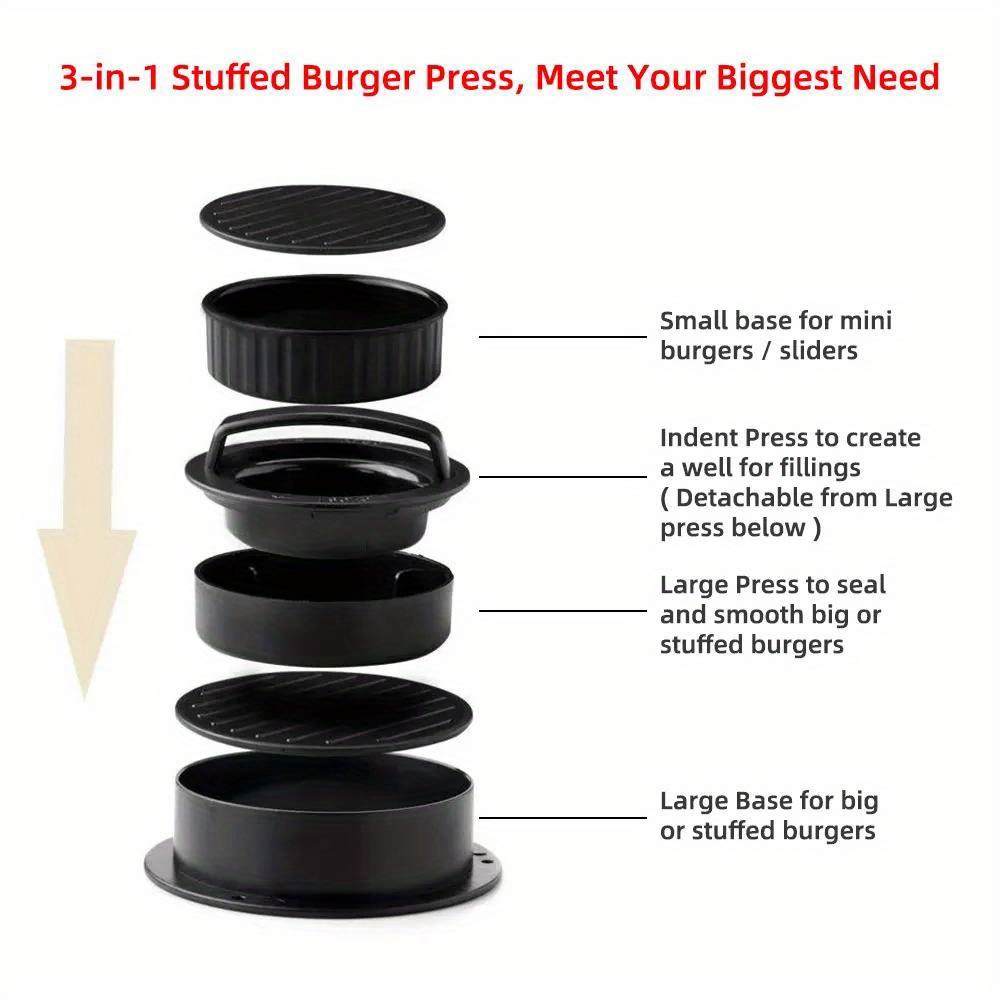 popular   food grade abs round hamburger burger press non stick meat patty maker beef grill helper with oilpaper liners dishwasher safe kitchen gadget cutlets mold details 8