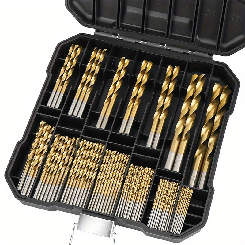 TEMU 99pcs Titanium Coated Steel Drill Bit Set, Hss Round Shank Twist Drill Bits With Storage Case For Metal, Wood, Plastic, Aluminum Alloy - Item Sets