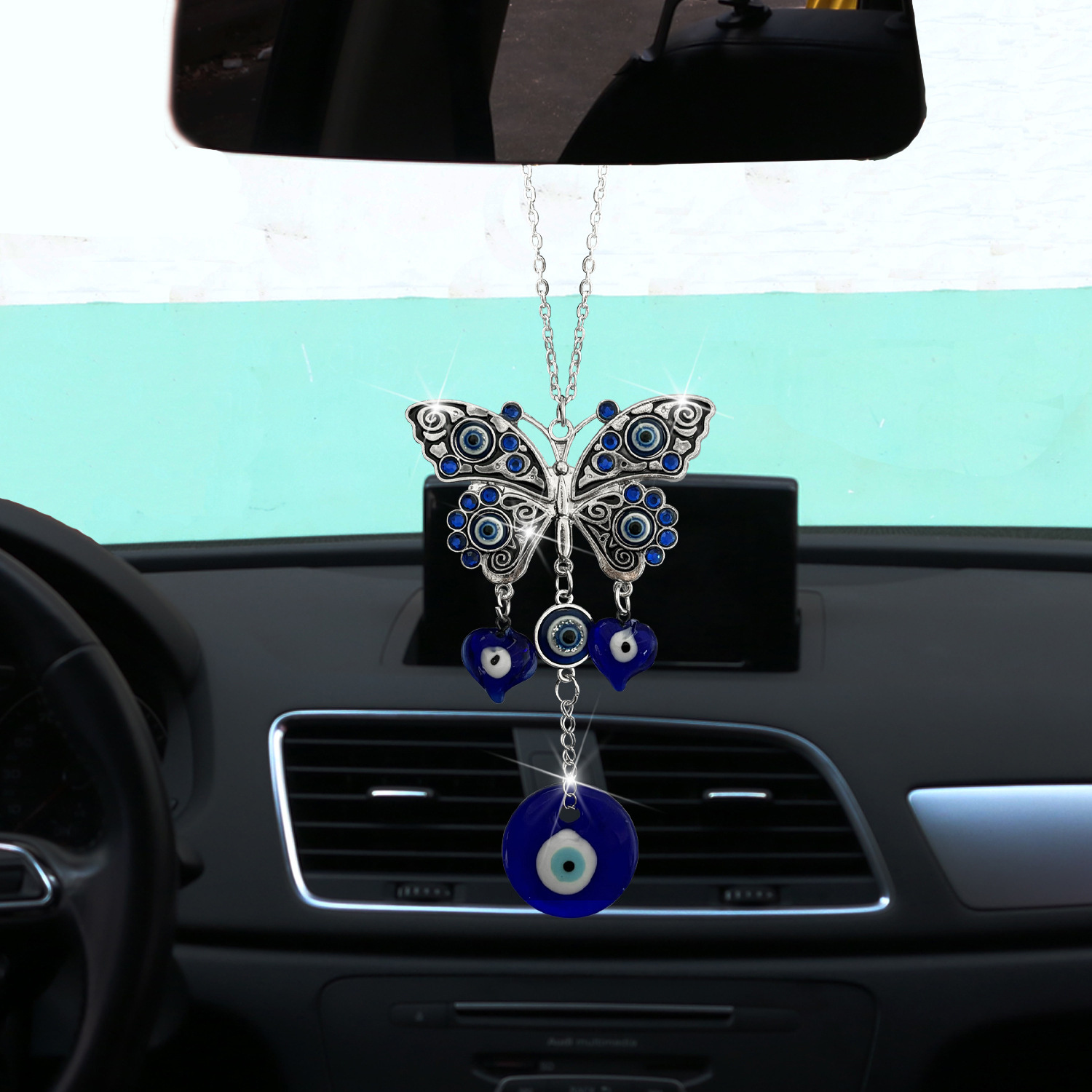 

Car Hanging Ornament Evil Blue Eye Charms For Rear View Mirror Beaded Decor Car Accessories Window Pendent For Window Car Door Frame Balcony (chic Style)