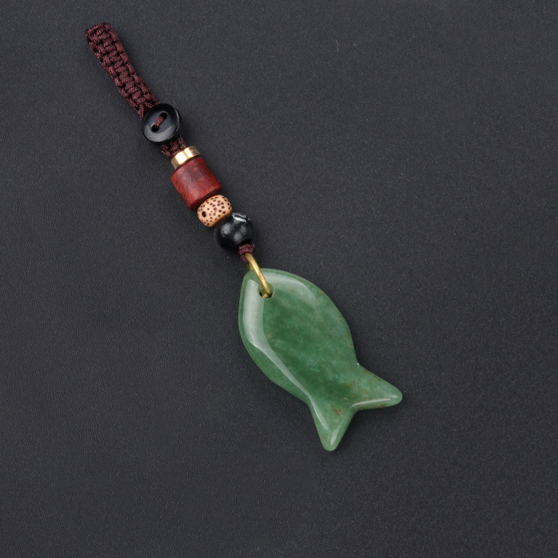 Image of 1pc Handcrafted Fish-shaped Crystal Agate Keychain - Tiger Eye Stone Hanging With Woven Rope, Natural In Assorted Colors, Ideal For Backpacks & Keys, Great Gift For