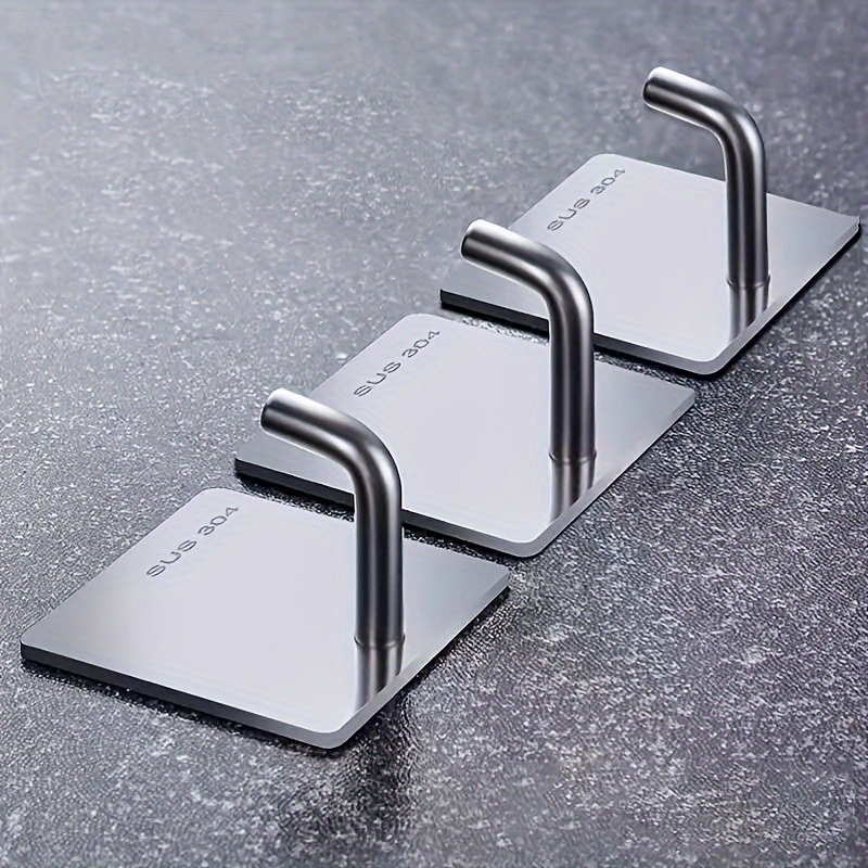 

3pcs/set Modern Stainless Steel Adhesive Hooks, Multi-purpose Wall Mounted Hanger For Kitchen And Bathroom Decor, Heavy-duty Sticky Hook Set