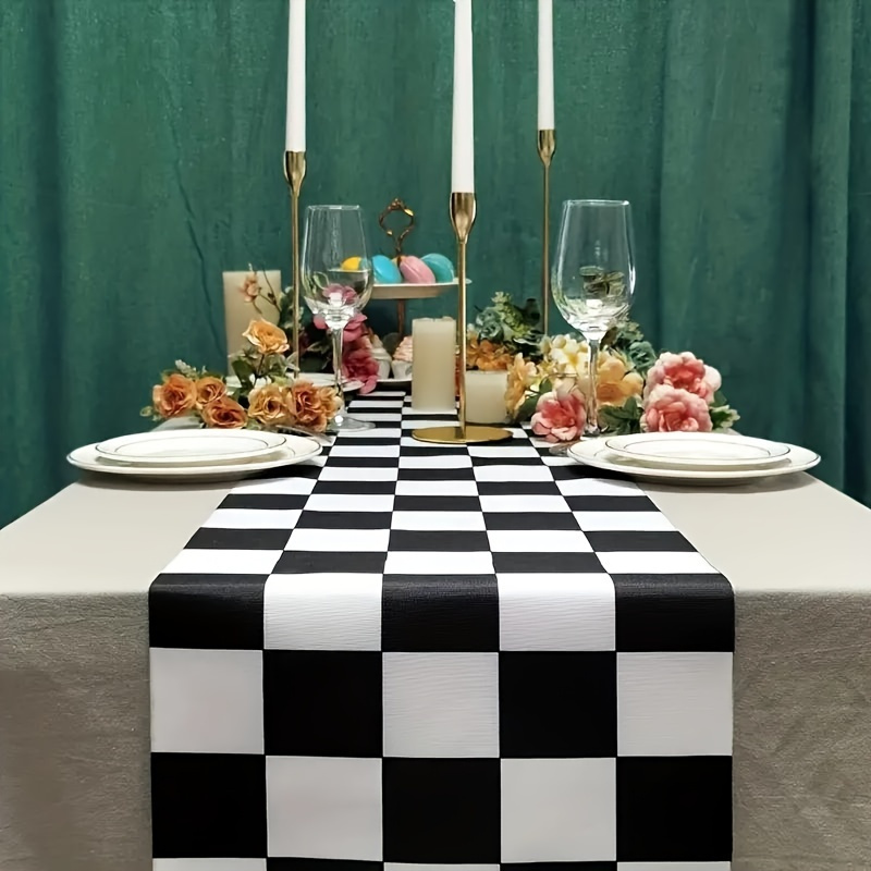 

1pc Checkerboard Polyester Table Runner, Rectangular Woven Tabletop Decor For Anniversary, Dinner, Birthday, Wedding, New Year Celebrations - 100% Polyester, 12x60 Inches