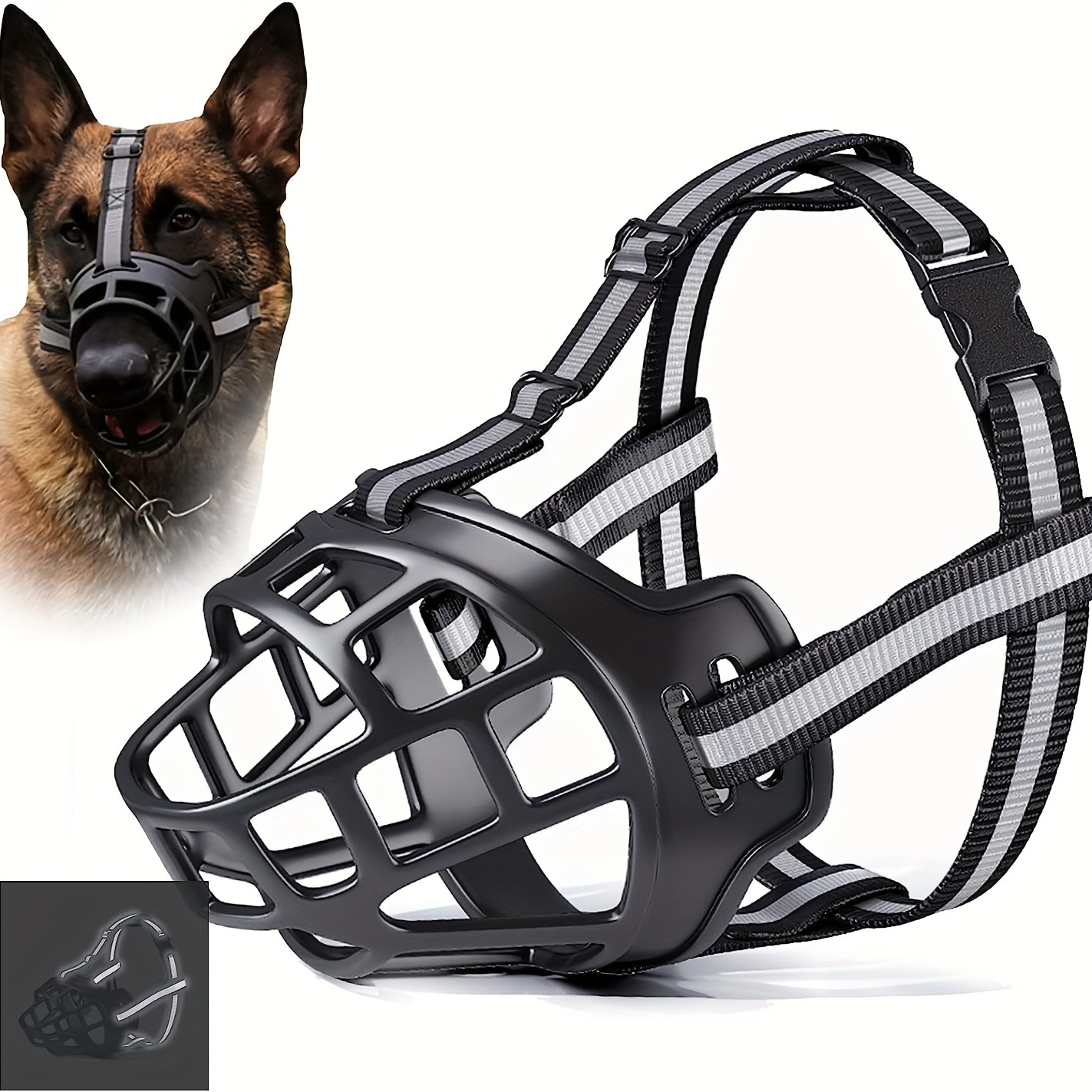 1pc Adjustable Dog Muzzle For Biting, Barking, And Training, Reflective Dog Mouth Cover For Small To Large Dogs, Breathable Basket Design With Head And Neck Straps