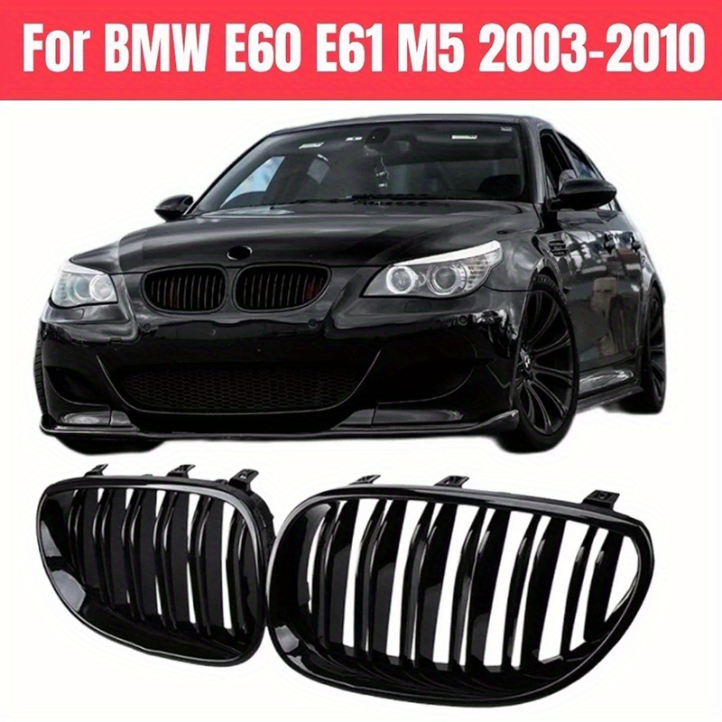 

1pc Glossy Black Dual Line Grille, For Bmw 5 Series E60 E61 520i 535i 2004-2009, Designed For The Engine Hood