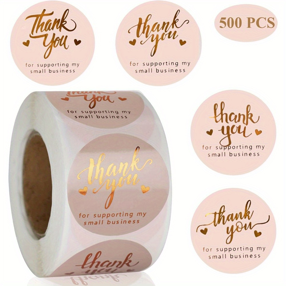 

500pcs 1.5" Pink Foil 'thank You For Supporting My Small Business' Stickers - Self-adhesive Labels For Gift Wrapping, Greeting Cards & Flower Bouquets