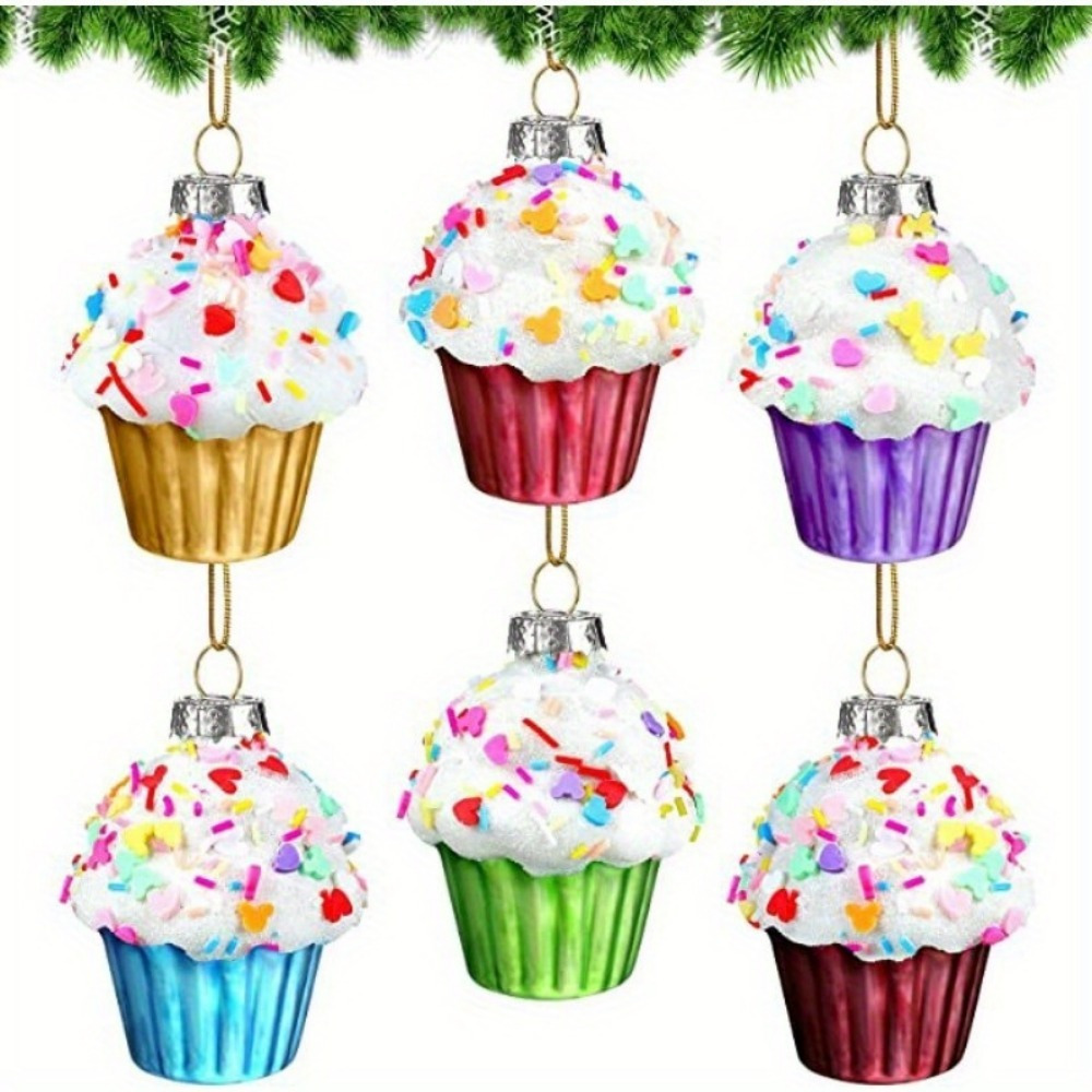 

Glass Cupcake Ornament - Mini Blown Dessert Pendant For Birthday & Party Decorations, No Power Needed