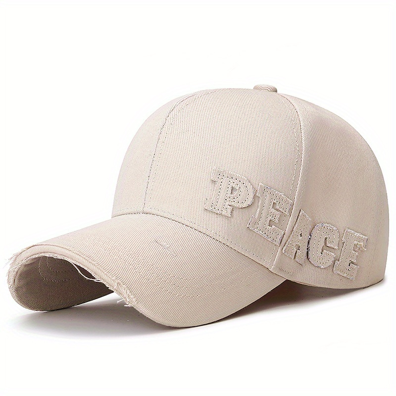 Embroidered Peace Cotton Baseball Baseball Hat, Dad Hats with Distressed Frayed Brim, unisex Adjustable Trendy Outdoor Duckbill Hat, for Men
