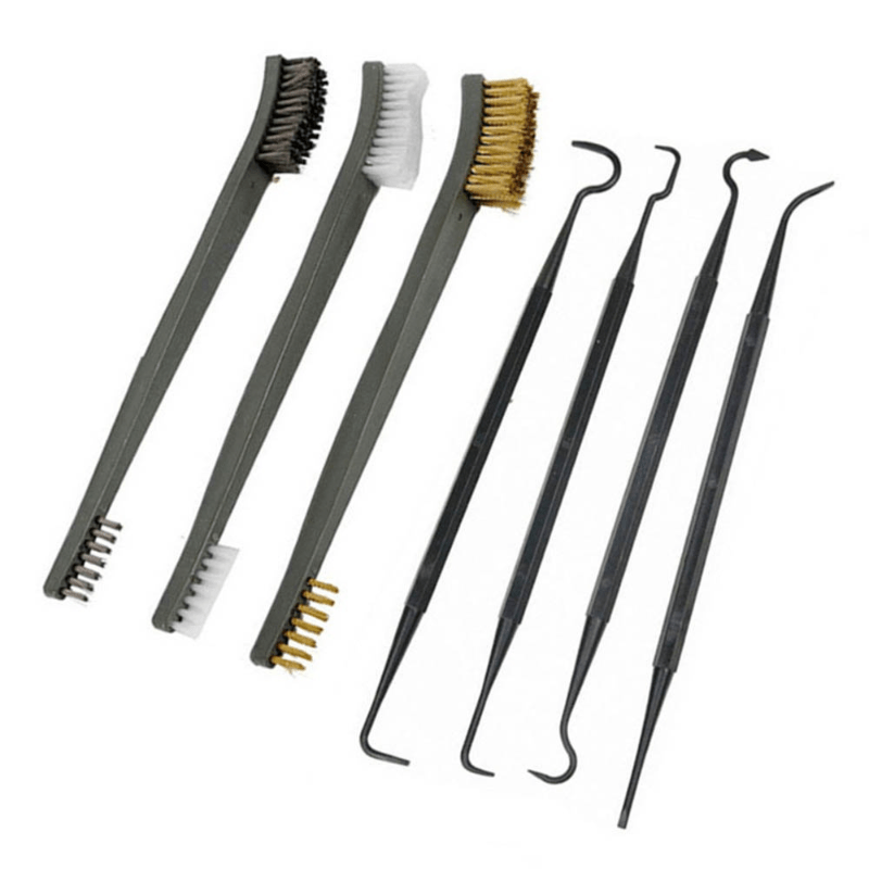 

Rust Cleaning Set With Steel Wire Brushes And Brass Nylon Polishing Picks - 3 Brushes + 4 Hooks - Industrial Grade