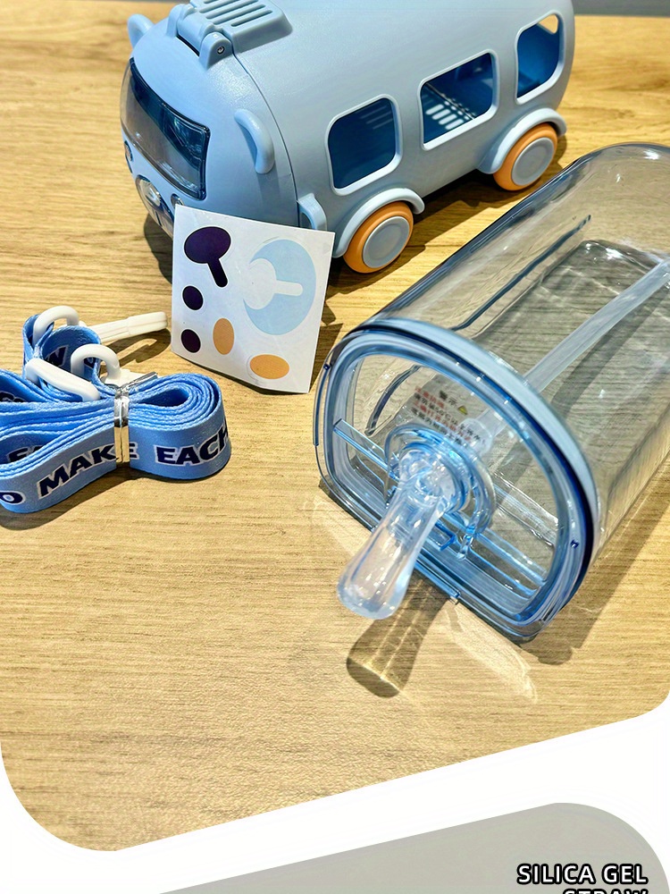 cartoon bus shaped water bottle with straw   high temperature resistant pp plastic cup for outdoor fun details 5