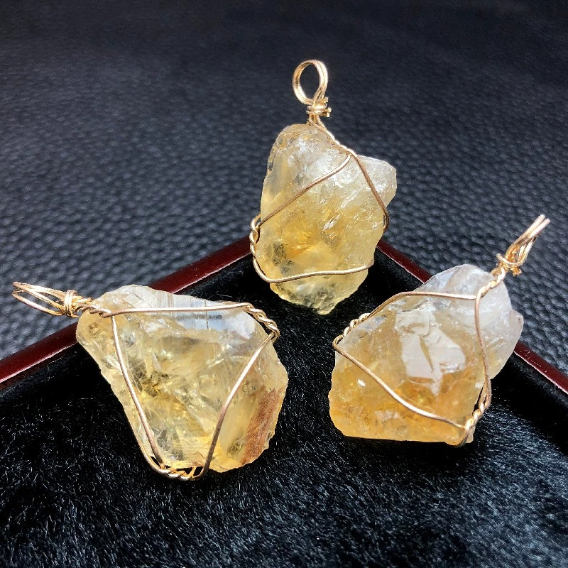 

10pcs/pack, Natural Citrine Crystal Pendants, Irregular Raw Stone Pendants For Diy Jewelry Making, Gemstone Charms, Golden Yellow, Wire Wrapped Stone Accessories
