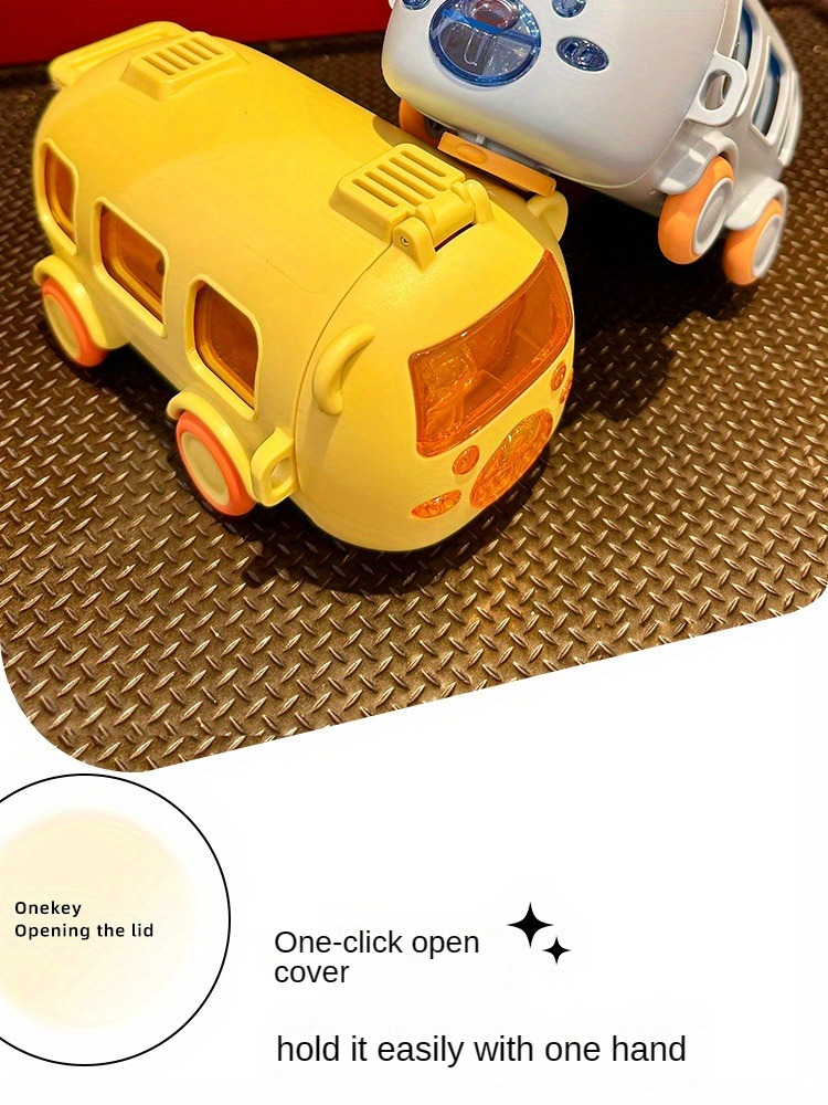 cartoon bus shaped water bottle with straw   high temperature resistant pp plastic cup for outdoor fun details 3
