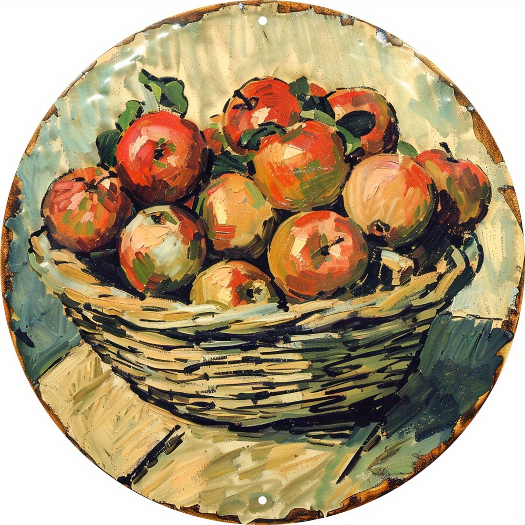 

Paul 's Basket Of Apples - Round Aluminum Wall Art, Famous Artist Decor For Home & Gallery, Unique Gift Idea