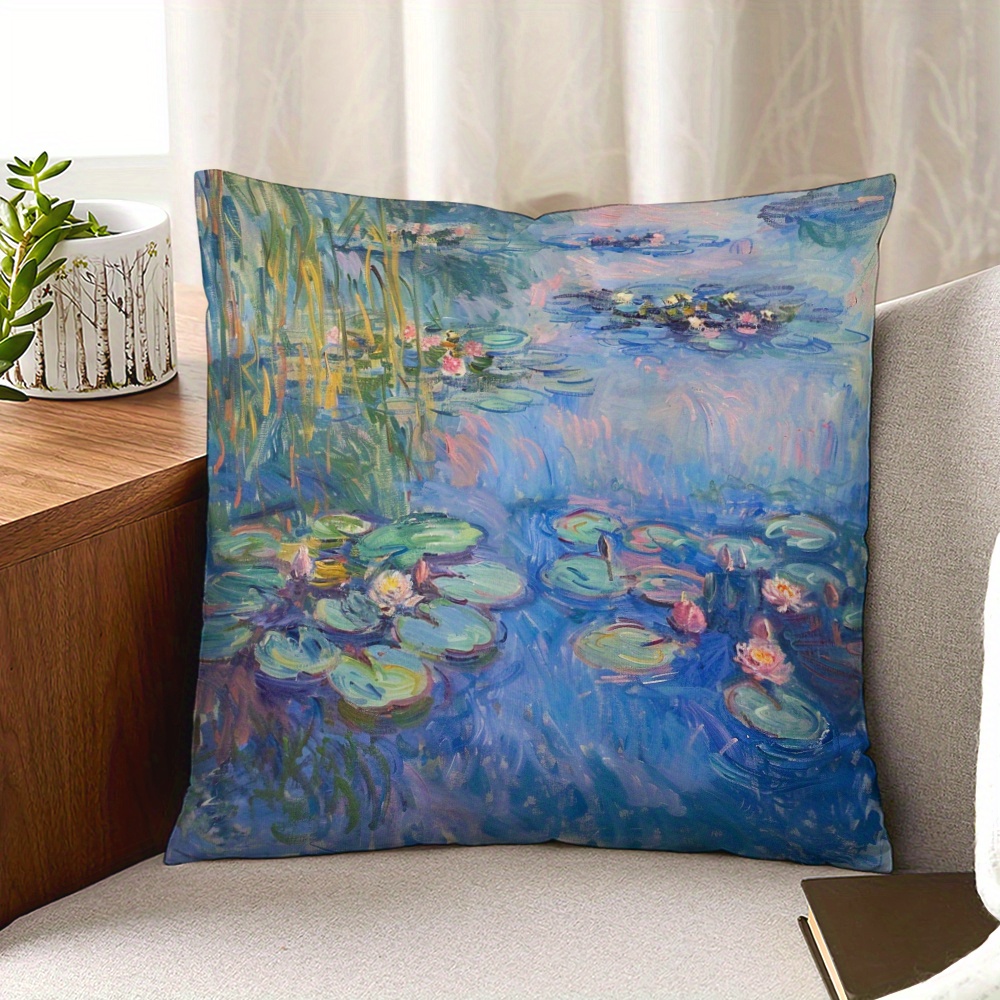 

1pc, Impressionist Art Pillowcase (17.7''x17.7''), Vintage "water Lilies" By Monet Style, Decorative Cushion Cover For Sofa, Office Chair, Bed, Car, Living Room, Home Decor, No Insert