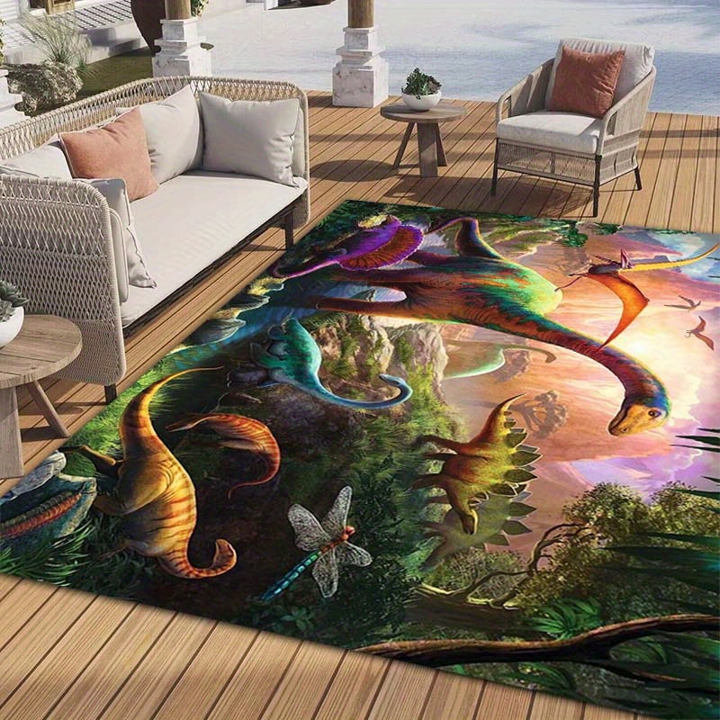 

1pc Dinosaur Print Rug, Outdoor Indoor Area Rug Floor Mat, Doorway Decoration Rug With Non-slip Rubber Backing, Outdoor Patio Camping Rug, Floor Mat Living Room Bedroom Decoration