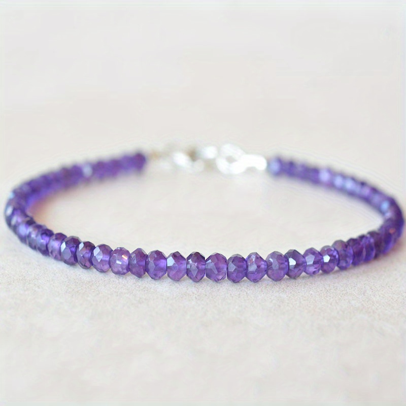 

Amethyst Beaded Bracelet, February Birthstone, Vintage Simple Style, Adjustable Gemstone Jewelry, Spring Summer Decor