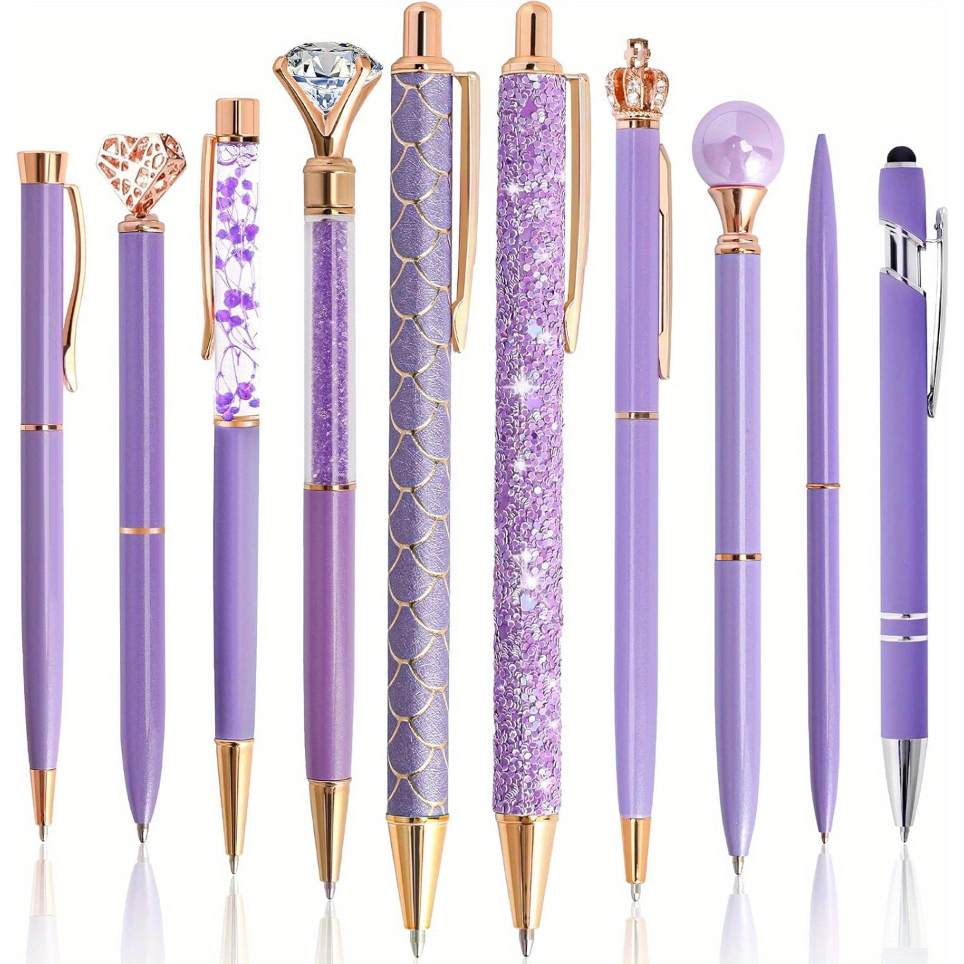 

10pcs Ballpoint Pens Set Party Favors, Pens Bulk, Ink Pens For Writing, Purple Gifts Purple Pens For Office Supplies School Supplies Black Ink Metal Crystal Diamond Pens